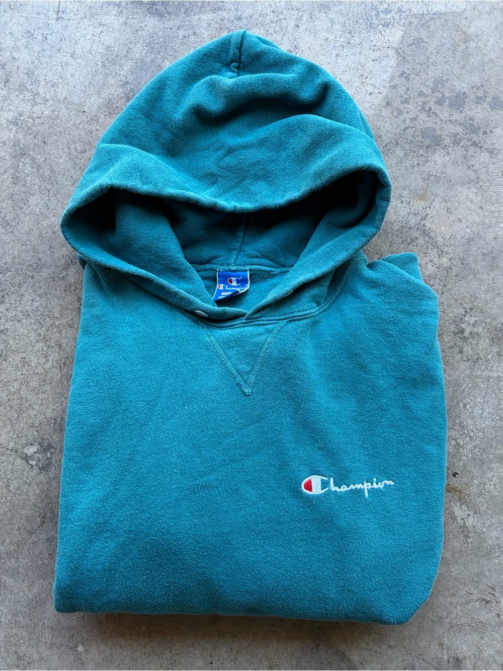 Vintage 80s Champion Reverse Weave Hoodie Warmup Teal Single Color USA